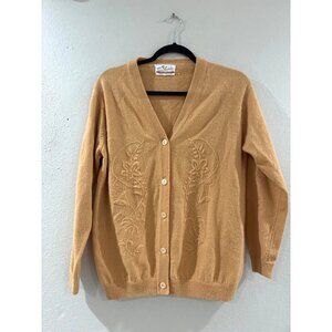 vintage cardigan Women's embroidered Grandma sweaters lamb wool color brown